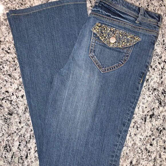 Cache Gold Embellished Contoured Jeans Sz 6 - Picture 6 of 9